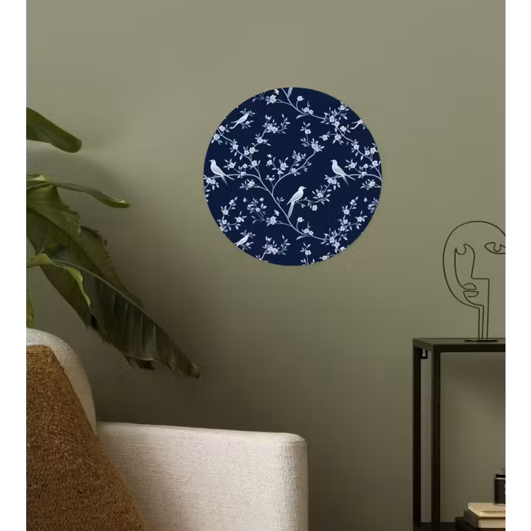 Grafisch - Bloesemtak - Blauw Wandcirkel behangsticker klein 186 -sfeer2