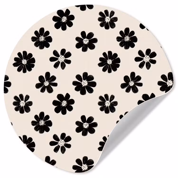 Grafisch - Madeliefjes - Zwart - Beige Wandcirkel behangsticker klein 186 -3d