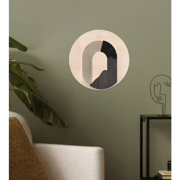 Grafisch gebogen motief - Beige Wandcirkel behangsticker klein -sfeer2