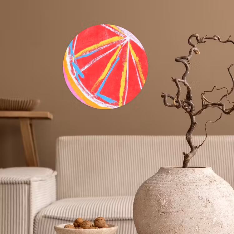 Grapefruit - Geschilderd - Roze - Strepen Wandcirkel behangsticker klein -sfeer1