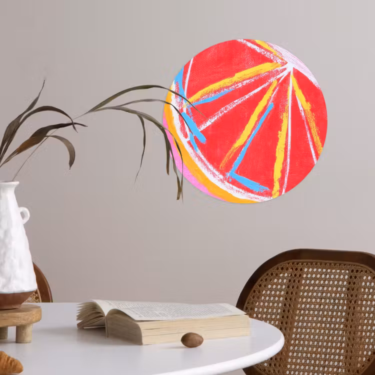 Grapefruit - Geschilderd - Roze - Strepen Wandcirkel behangsticker klein -sfeer3