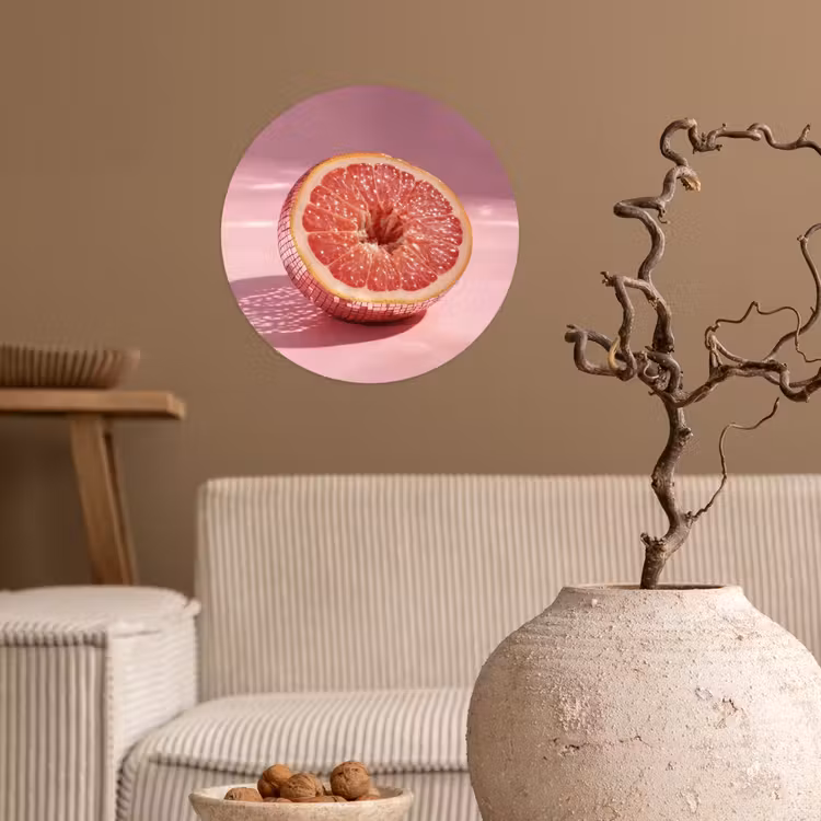 Grapefruit - Roze - Disco - Shiny Wandcirkel behangsticker klein -sfeer1