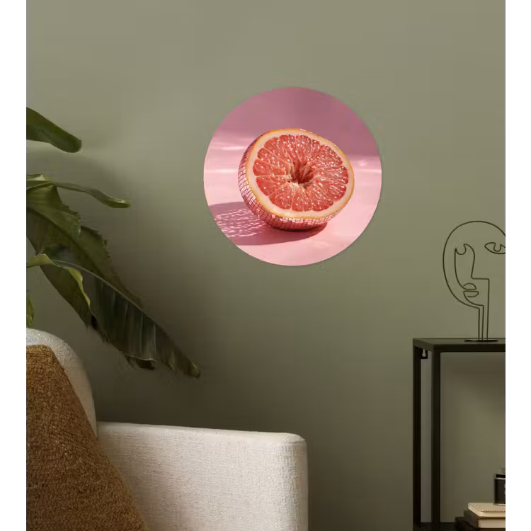 Grapefruit - Roze - Disco - Shiny Wandcirkel behangsticker klein -sfeer2