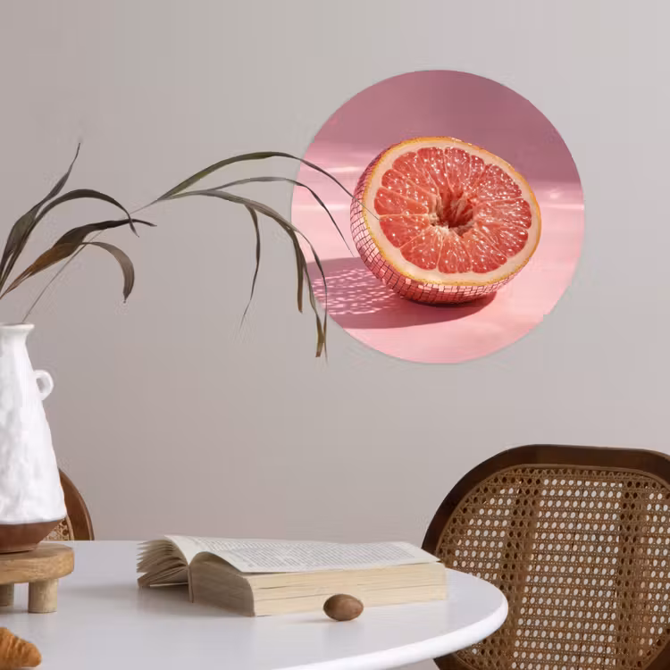 Grapefruit - Roze - Disco - Shiny Wandcirkel behangsticker klein -sfeer3