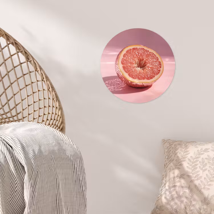 Grapefruit - Roze - Disco - Shiny Wandcirkel behangsticker klein -sfeer4