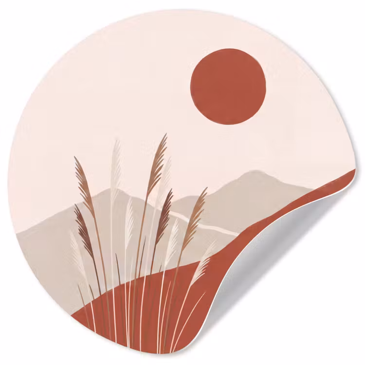Gras - Landschap - Natuur - Abstract - Beige Wandcirkel behangsticker klein -3d