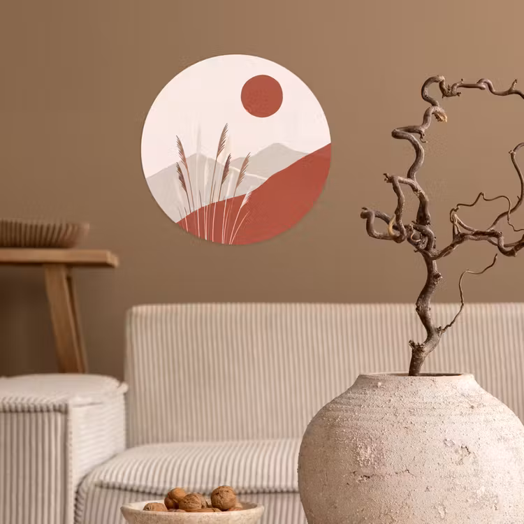 Gras - Landschap - Natuur - Abstract - Beige Wandcirkel behangsticker klein -sfeer1