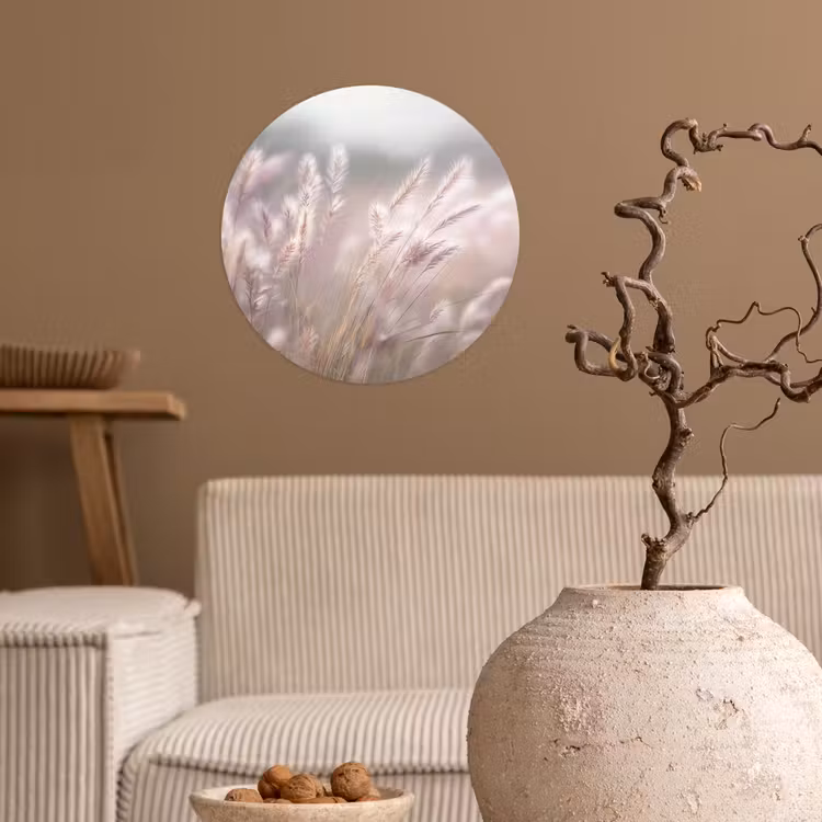 Graspluimen - Wind - Beige - Mistig Wandcirkel behangsticker klein -sfeer1