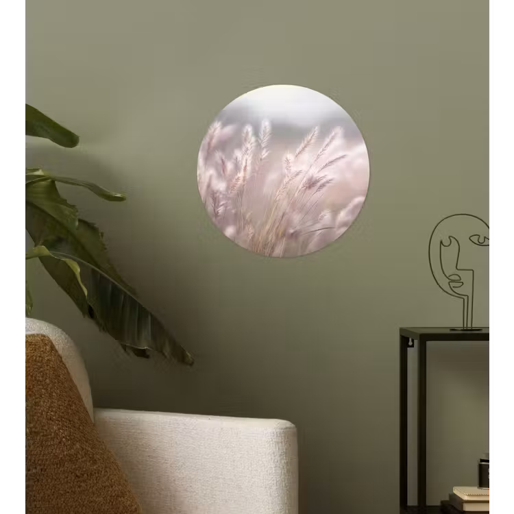 Graspluimen - Wind - Beige - Mistig Wandcirkel behangsticker klein -sfeer2