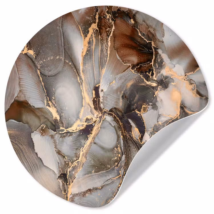 Grijs - Goud - Marmer - Marmerlook Wandcirkel behangsticker klein -3d
