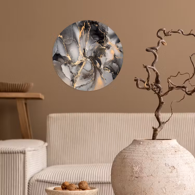 Grijs - Luxe - Goud - Marmer Wandcirkel behangsticker klein -sfeer1