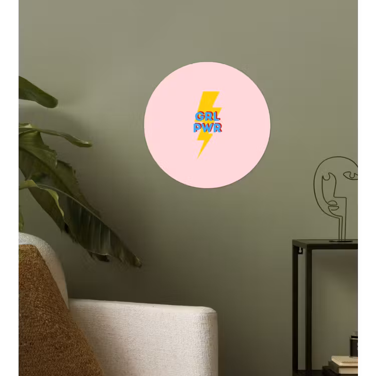 Grl pwr - Bliksem - Roze Wandcirkel behangsticker klein -sfeer2