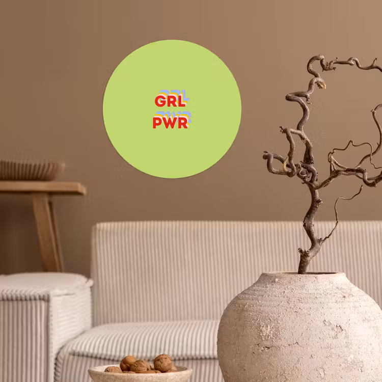 Grl pwr - Groen - Rood - 3D Wandcirkel behangsticker klein -sfeer1