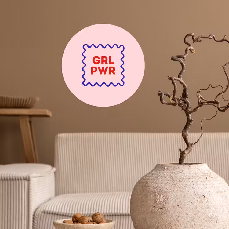 Grl pwr - Roze - Kader Wandcirkel behangsticker klein -sfeer1
