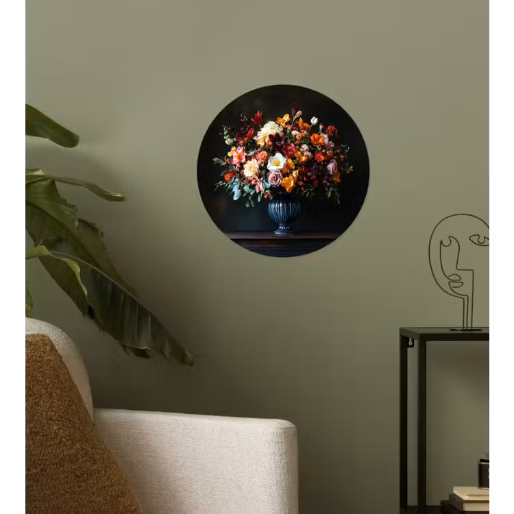 Groot - Bloemen - Vaas - Boeket Wandcirkel behangsticker klein -sfeer2