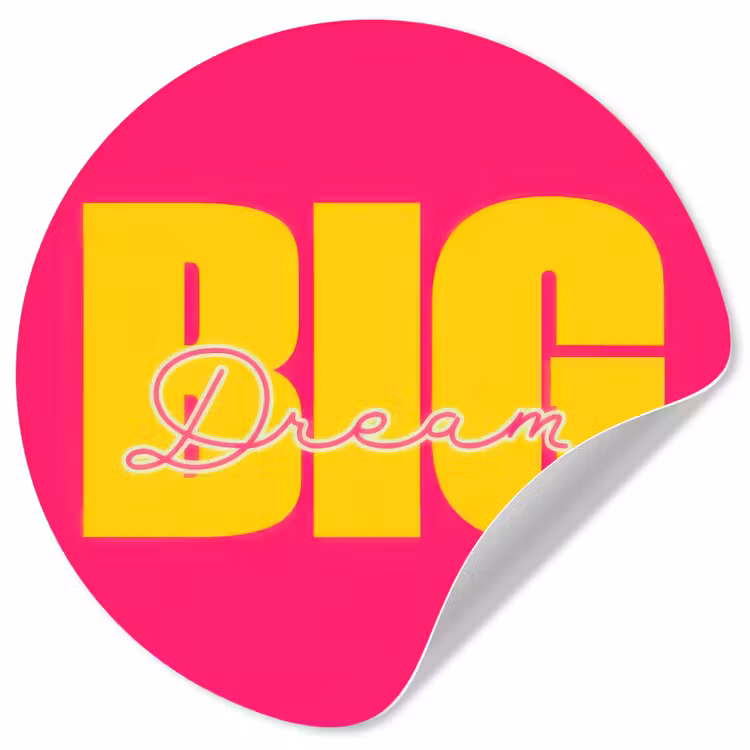 Dream big - Roze - Geel - Minimalistisch Wandcirkel behangsticker klein -3d