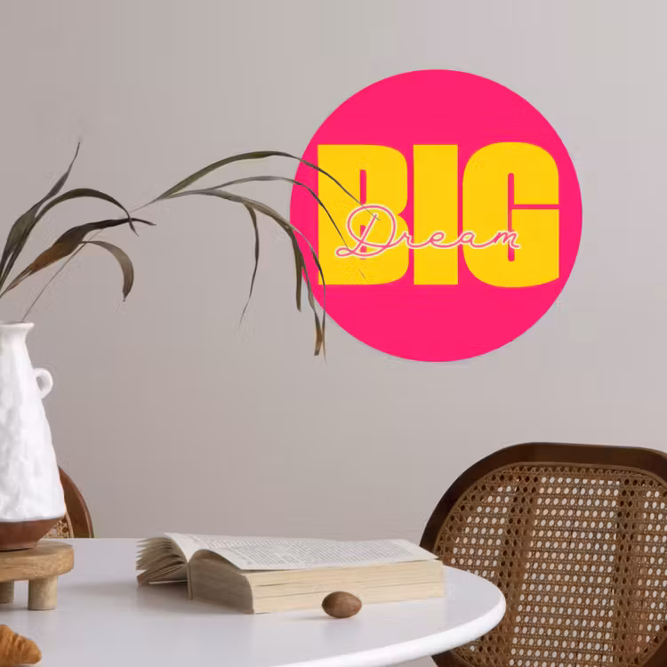Dream big - Roze - Geel - Minimalistisch Wandcirkel behangsticker klein -sfeer3