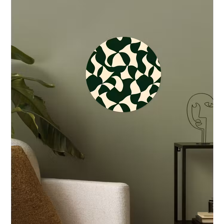 Groen - Organische vlakken - Crème Wandcirkel behangsticker klein 186 -sfeer2