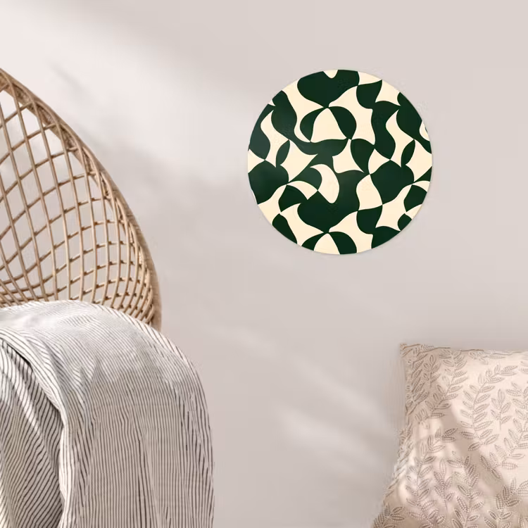 Groen - Organische vlakken - Crème Wandcirkel behangsticker klein 186 -sfeer4
