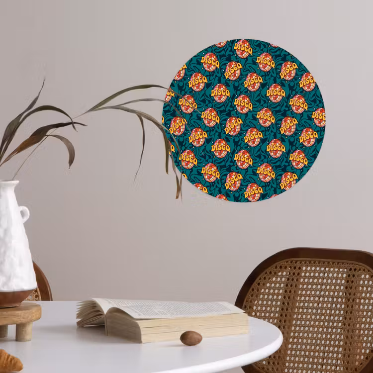 Groen - Disco - Patroon Wandcirkel behangsticker klein 186 -sfeer3