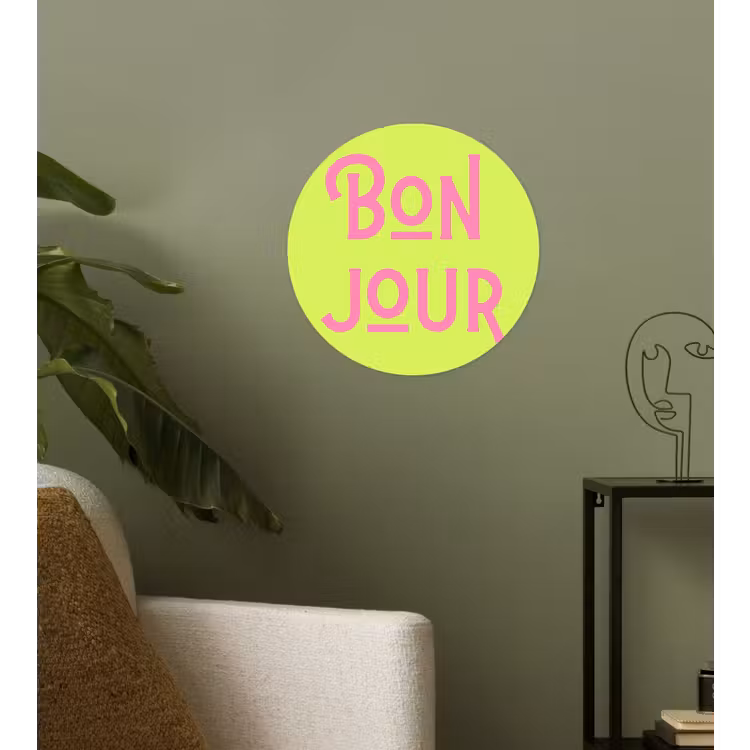 Groen - Roze bonjour - art-deco Wandcirkel behangsticker klein -sfeer2
