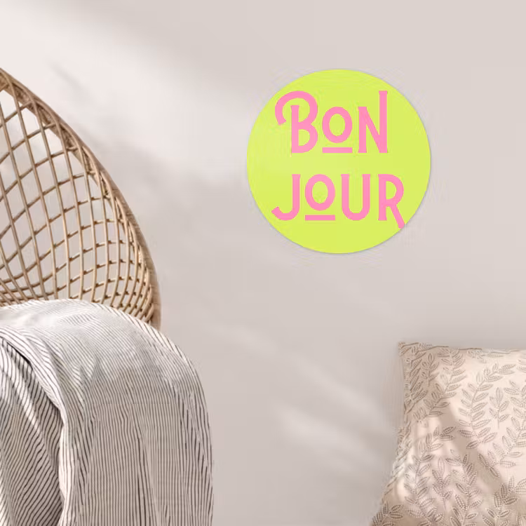 Groen - Roze bonjour - art-deco Wandcirkel behangsticker klein -sfeer4
