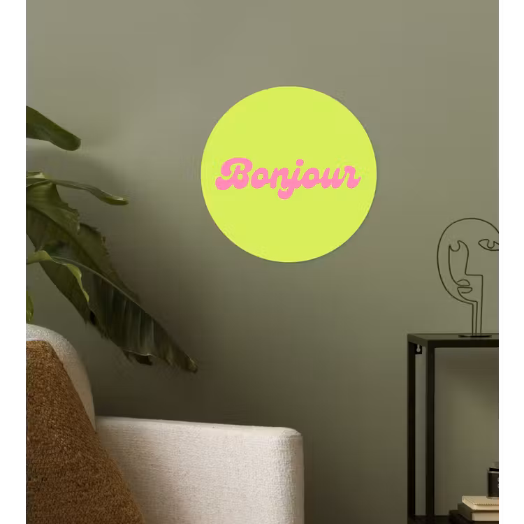 Groen - Roze bonjour - Retro Wandcirkel behangsticker klein -sfeer2
