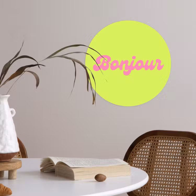 Groen - Roze bonjour - Retro Wandcirkel behangsticker klein -sfeer3