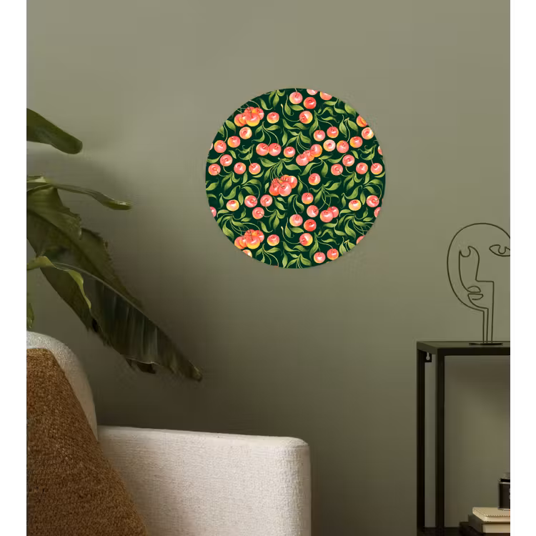 Groen - Rood - Kersen - Bladeren Wandcirkel behangsticker klein 186 -sfeer2