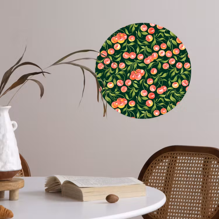 Groen - Rood - Kersen - Bladeren Wandcirkel behangsticker klein 186 -sfeer3