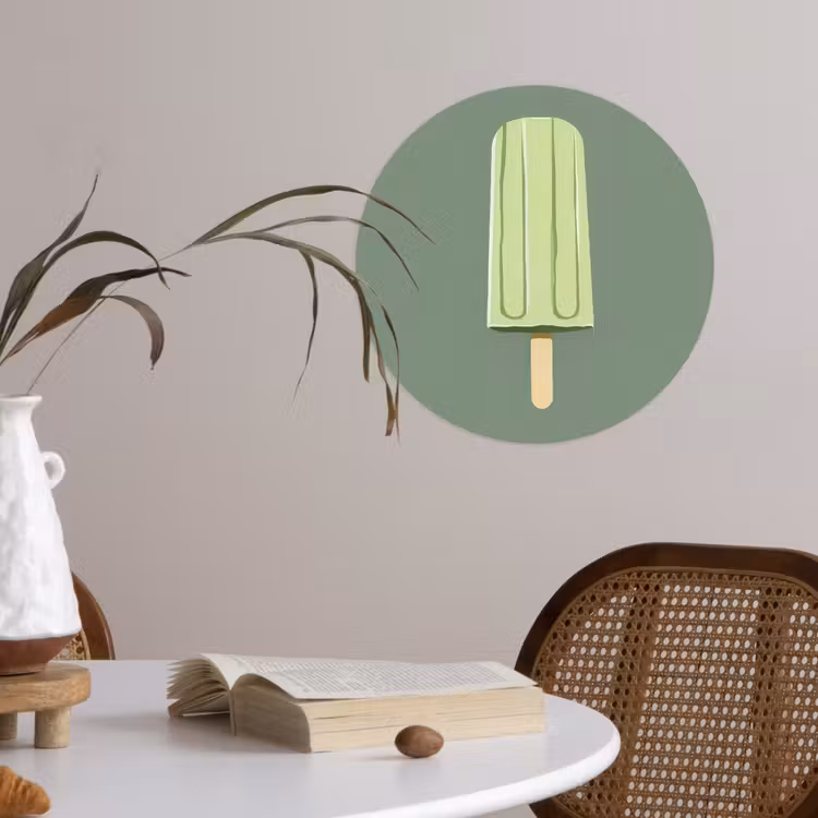 Groen - Waterijsje - Stokje - Illustratie Wandcirkel behangsticker klein -sfeer3