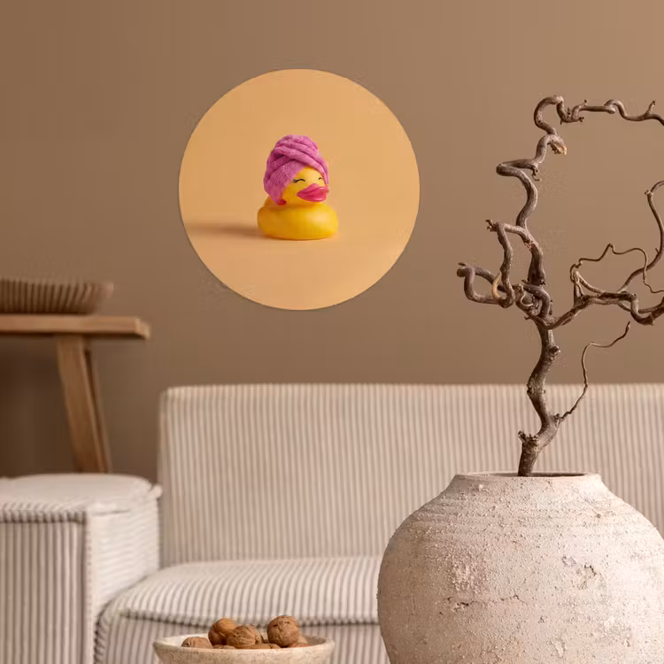 Badeend - Handdoek - Kleurrijk Wandcirkel behangsticker klein -sfeer1