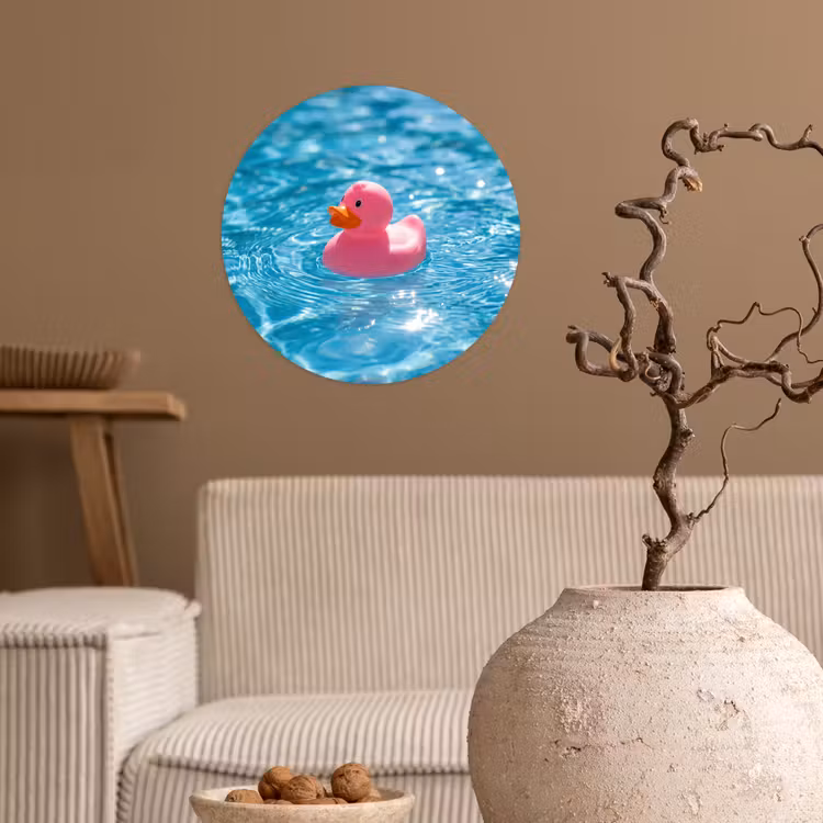 Badeend - Dobberend - Roze Wandcirkel behangsticker klein -sfeer1