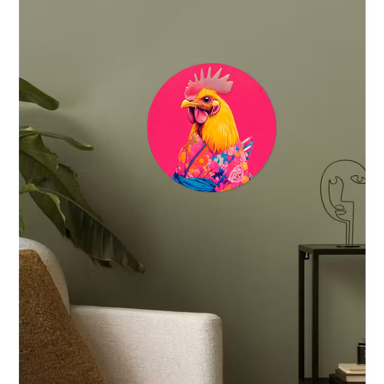 Haan - Kleurrijk - Kimono - Roze Wandcirkel behangsticker klein -sfeer2