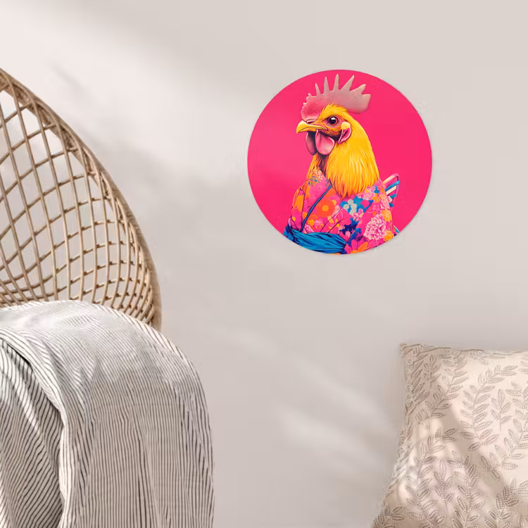 Haan - Kleurrijk - Kimono - Roze Wandcirkel behangsticker klein -sfeer4