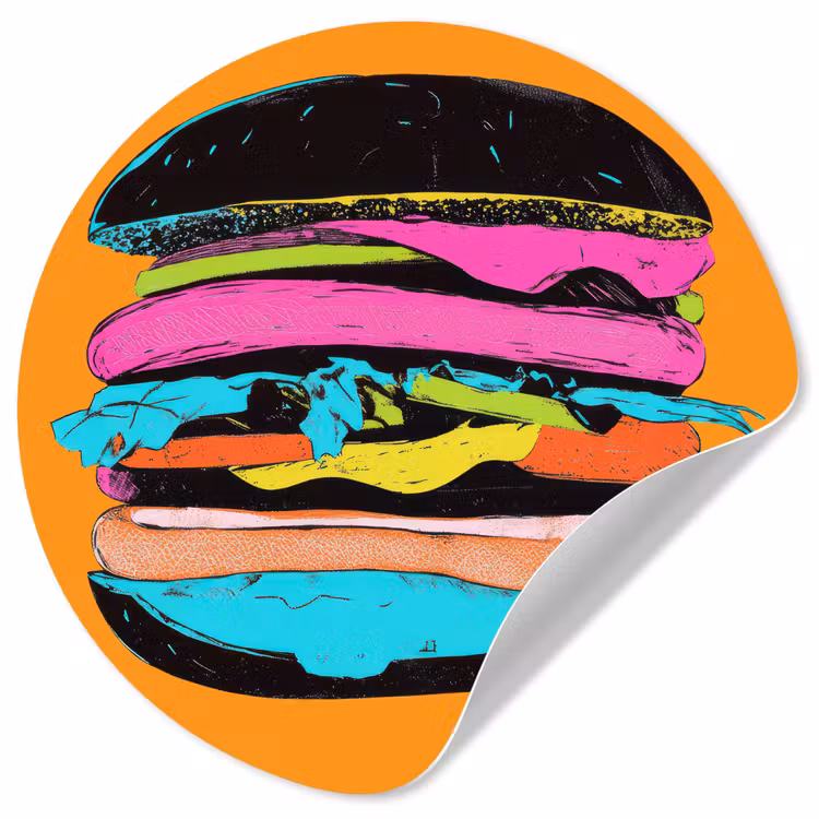 Hamburger - Kleurrijk - Speels Wandcirkel behangsticker klein -3d