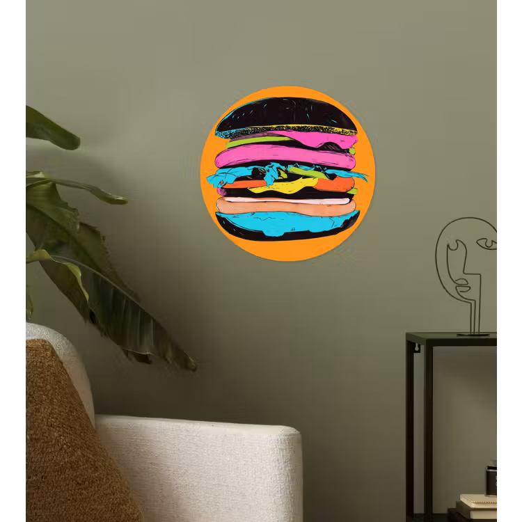 Hamburger - Kleurrijk - Speels Wandcirkel behangsticker klein -sfeer2