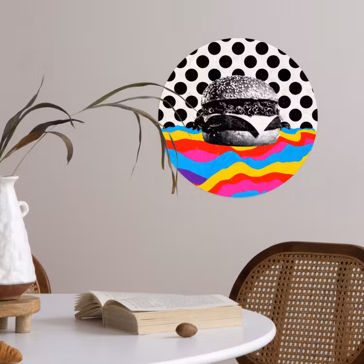 Hamburger - Stippen - Golven - Kleuren Wandcirkel behangsticker klein -sfeer3