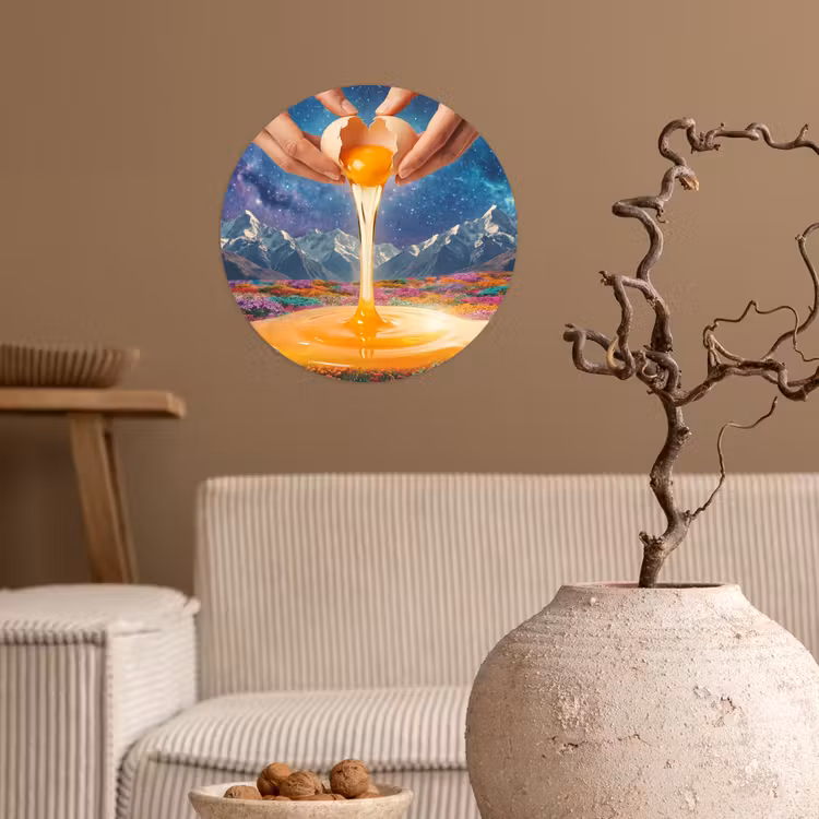 Runde Tapete - Hände – Ei – Surrealismus - Handen - Ei - Surrealisme Wandcirkel behangsticker klein