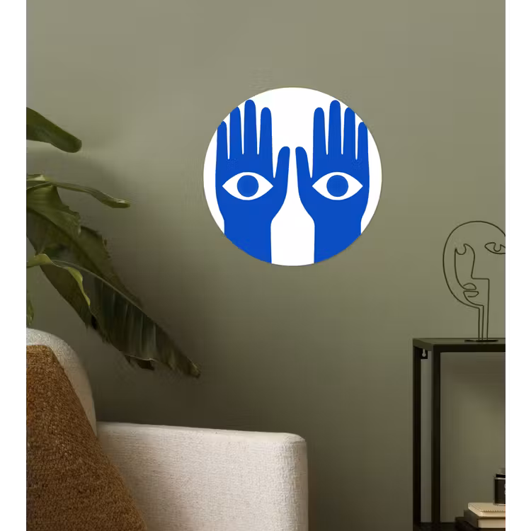 Handen - Twee - Ogen - Blauw Wandcirkel behangsticker klein -sfeer2