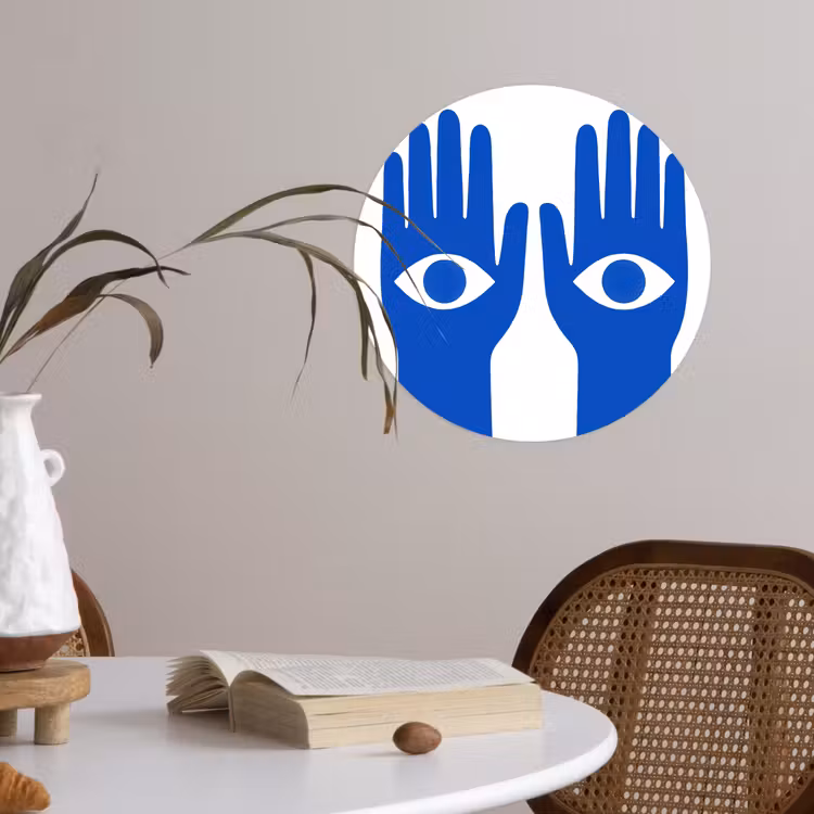 Handen - Twee - Ogen - Blauw Wandcirkel behangsticker klein -sfeer3