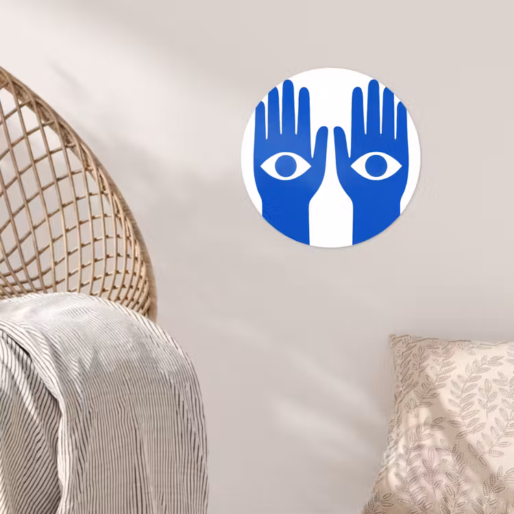 Handen - Twee - Ogen - Blauw Wandcirkel behangsticker klein -sfeer4