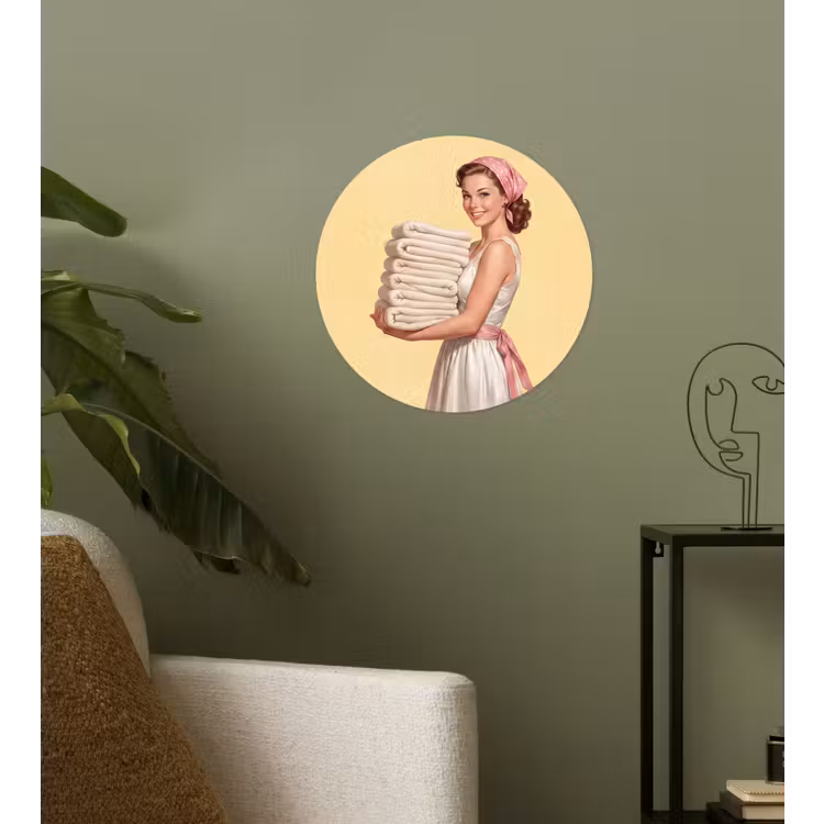 Handdoeken - Vrouw - Jurk - Roze Wandcirkel behangsticker klein -sfeer2
