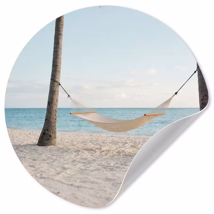 Hangmat - Strand - Wit Wandcirkel behangsticker klein -3d