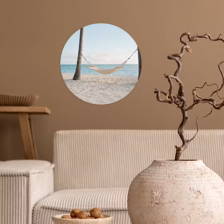 Hangmat - Strand - Wit Wandcirkel behangsticker klein -sfeer1