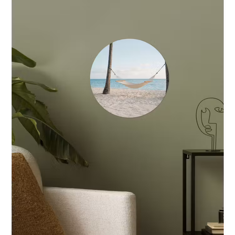 Hangmat - Strand - Wit Wandcirkel behangsticker klein -sfeer2