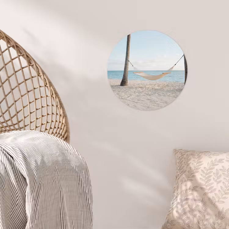 Hangmat - Strand - Wit Wandcirkel behangsticker klein -sfeer4