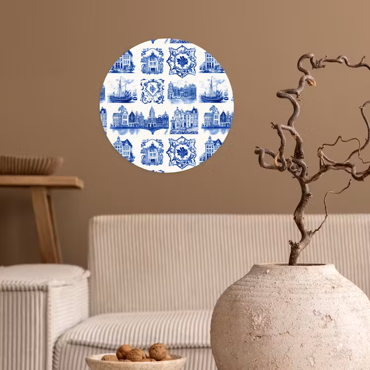 Huizen - Schepen - Blauw Wandcirkel behangsticker klein 186 -sfeer1