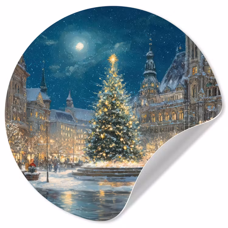 Kerstnacht - Stadsplein - Meerkleurig Wandcirkel behangsticker klein -3d
