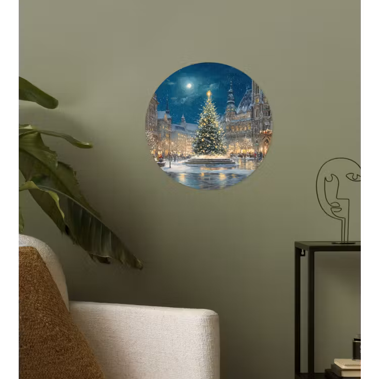 Kerstnacht - Stadsplein - Meerkleurig Wandcirkel behangsticker klein -sfeer2